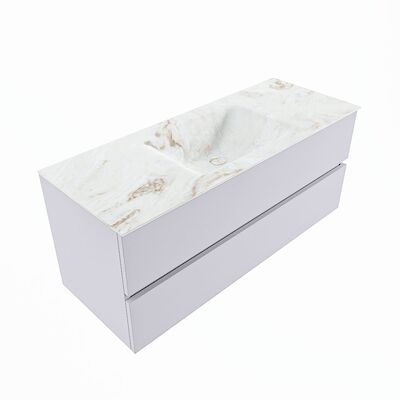 MONDIAZ VICA-DLUX 120cm badmeubel onderkast Cale 2 lades. Inbouw wastafel CLOUD midden zonder kraangat, kleur Frappe, en spiegel model SPOT