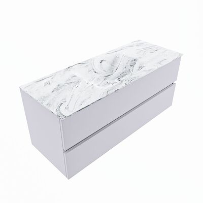 MONDIAZ VICA-DLUX 120cm badmeubel onderkast Cale 2 lades. Inbouw wastafel CLOUD midden zonder kraangat, kleur Glace, en spiegel model SPOT