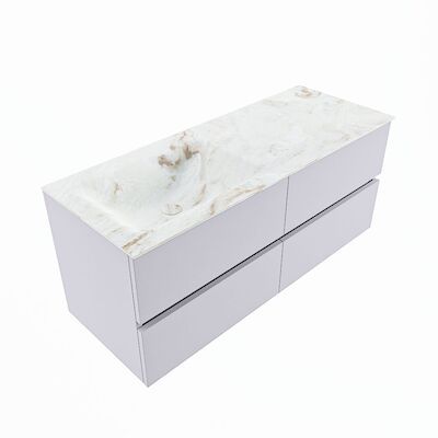 MONDIAZ VICA-DLUX 120cm badmeubel onderkast Cale 4 lades. Inbouw wastafel CLOUD links zonder kraangat, kleur Frappe, en spiegel model SPOT