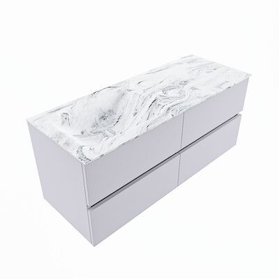 MONDIAZ VICA-DLUX 120cm badmeubel onderkast Cale 4 lades. Inbouw wastafel CLOUD links zonder kraangat, kleur Glace, en spiegel model SPOT