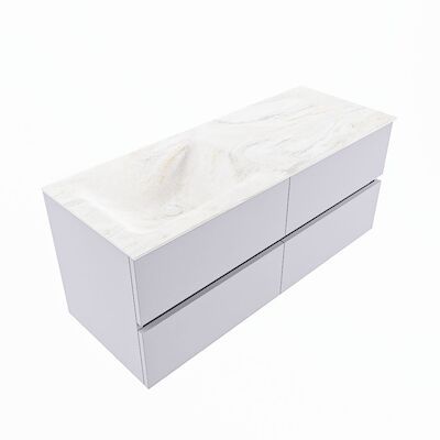 MONDIAZ VICA-DLUX 120cm badmeubel onderkast Cale 4 lades. Inbouw wastafel CLOUD links zonder kraangat, kleur Ostra, en spiegel model SPOT