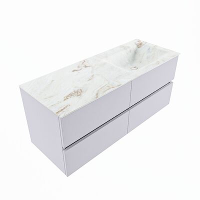 MONDIAZ VICA-DLUX 120cm badmeubel onderkast Cale 4 lades. Inbouw wastafel CLOUD rechts 1 kraangat, kleur Frappe, en spiegel model SPOT