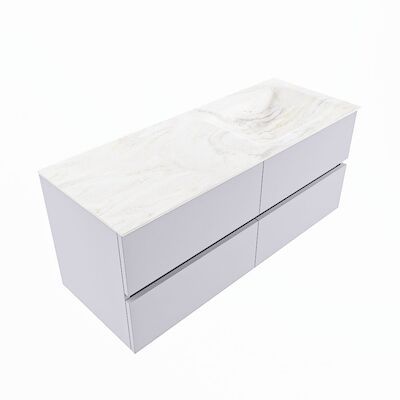 MONDIAZ VICA-DLUX 120cm badmeubel onderkast Cale 4 lades. Inbouw wastafel CLOUD rechts 1 kraangat, kleur Ostra, en spiegel model SPOT