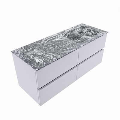 MONDIAZ VICA-DLUX 120cm badmeubel onderkast Cale 4 lades. Inbouw wastafel CLOUD rechts zonder kraangat, kleur Lava, en spiegel model SPOT