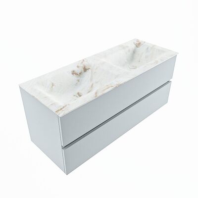 MONDIAZ VICA-DLUX 120cm badmeubel onderkast Clay 2 lades. Inbouw wastafel CLOUD dubbel zonder kraangat, kleur Frappe, en spiegel model SPOT