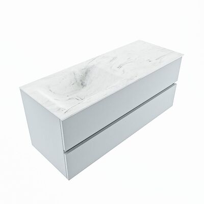 MONDIAZ VICA-DLUX 120cm badmeubel onderkast Clay 2 lades. Inbouw wastafel CLOUD links zonder kraangat, kleur Opalo, en spiegel model SPOT