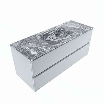 MONDIAZ VICA-DLUX 120cm badmeubel onderkast Clay 2 lades. Inbouw wastafel CLOUD midden 1 kraangat, kleur Lava, en spiegel model SPOT