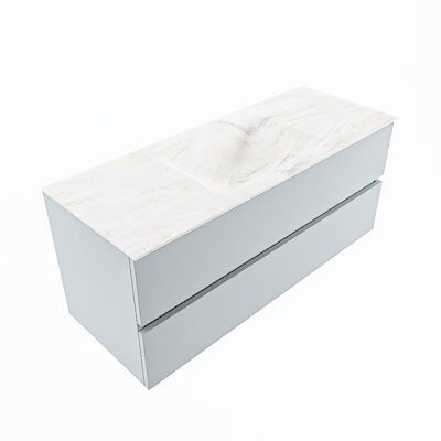 MONDIAZ VICA-DLUX 120cm badmeubel onderkast Clay 2 lades. Inbouw wastafel CLOUD midden 1 kraangat, kleur Ostra, en spiegel model SPOT