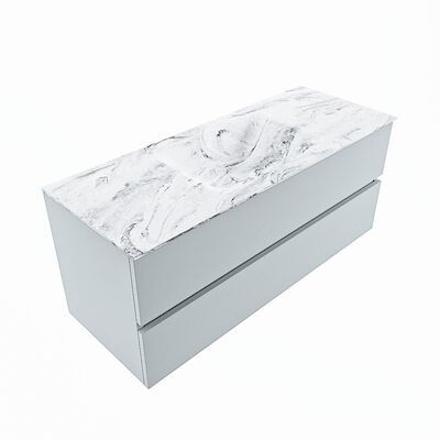 MONDIAZ VICA-DLUX 120cm badmeubel onderkast Clay 2 lades. Inbouw wastafel CLOUD midden zonder kraangat, kleur Glace, en spiegel model SPOT