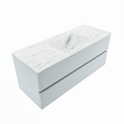 MONDIAZ VICA-DLUX 120cm badmeubel onderkast Clay 2 lades. Inbouw wastafel CLOUD midden zonder kraangat, kleur Opalo, en spiegel model SPOT