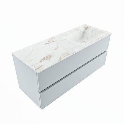 MONDIAZ VICA-DLUX 120cm badmeubel onderkast Clay 2 lades. Inbouw wastafel CLOUD rechts zonder kraangat, kleur Frappe, en spiegel model SPOT
