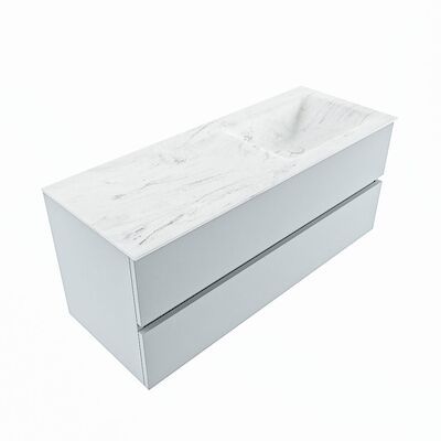 MONDIAZ VICA-DLUX 120cm badmeubel onderkast Clay 2 lades. Inbouw wastafel CLOUD rechts zonder kraangat, kleur Opalo, en spiegel model SPOT
