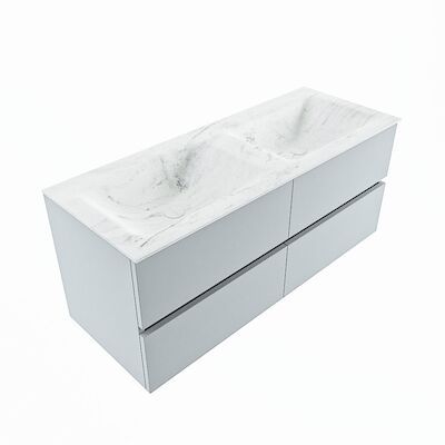 MONDIAZ VICA-DLUX 120cm badmeubel onderkast Clay 4 lades. Inbouw wastafel CLOUD dubbel zonder kraangat, kleur Opalo, en spiegel model SPOT