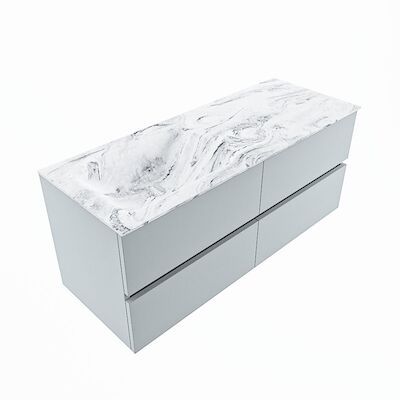 MONDIAZ VICA-DLUX 120cm badmeubel onderkast Clay 4 lades. Inbouw wastafel CLOUD links 1 kraangat, kleur Glace, en spiegel model SPOT