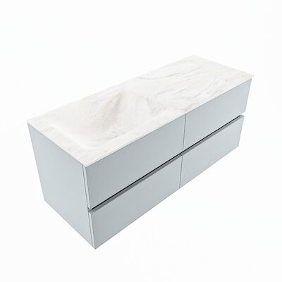 MONDIAZ VICA-DLUX 120cm badmeubel onderkast Clay 4 lades. Inbouw wastafel CLOUD links 1 kraangat, kleur Ostra, en spiegel model SPOT