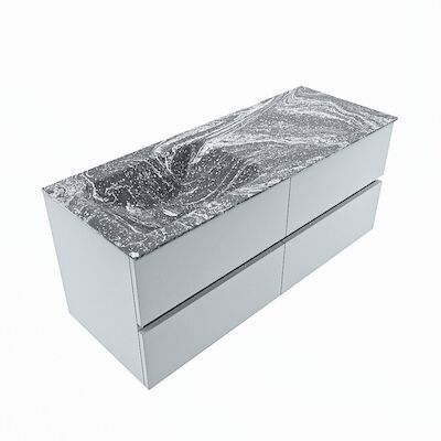 MONDIAZ VICA-DLUX 120cm badmeubel onderkast Clay 4 lades. Inbouw wastafel CLOUD links zonder kraangat, kleur Lava, en spiegel model SPOT