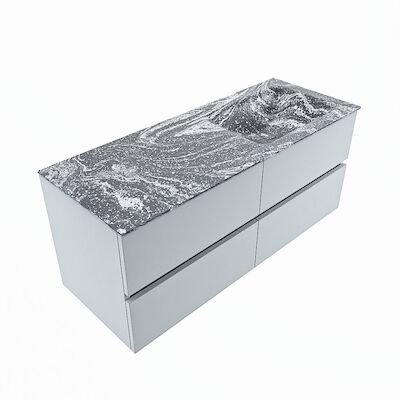 MONDIAZ VICA-DLUX 120cm badmeubel onderkast Clay 4 lades. Inbouw wastafel CLOUD rechts zonder kraangat, kleur Lava, en spiegel model SPOT