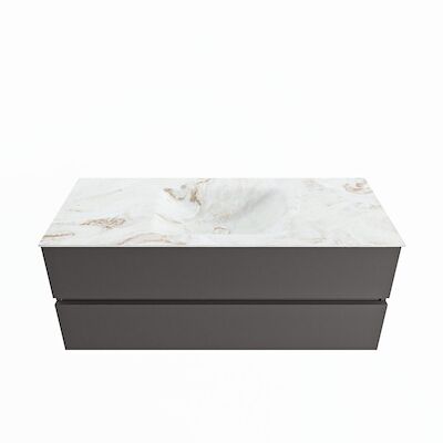 MONDIAZ VICA-DLUX 120cm badmeubel onderkast Dark grey 2 lades. Inbouw wastafel CLOUD midden 1 kraangat, kleur Frappe.