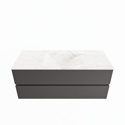 MONDIAZ VICA-DLUX 120cm badmeubel onderkast Dark grey 2 lades. Inbouw wastafel CLOUD midden zonder kraangat, kleur Ostra.