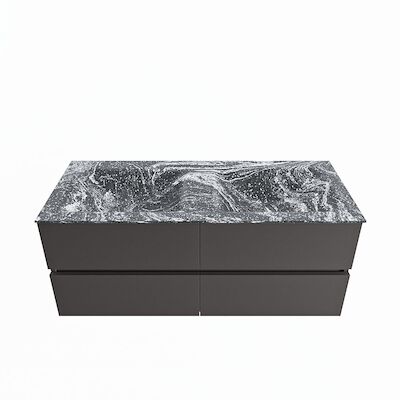 MONDIAZ VICA-DLUX 120cm badmeubel onderkast Dark grey 4 lades. Inbouw wastafel CLOUD dubbel zonder kraangat, kleur Lava.