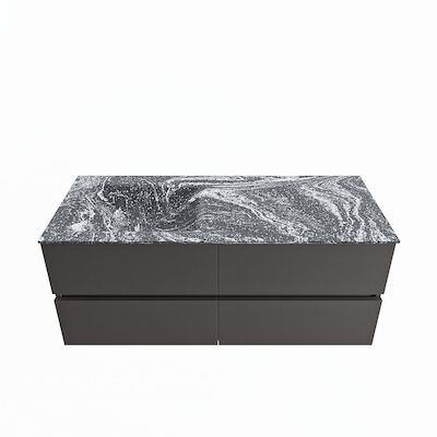 MONDIAZ VICA-DLUX 120cm badmeubel onderkast Dark grey 4 lades. Inbouw wastafel CLOUD links 1 kraangat, kleur Lava.