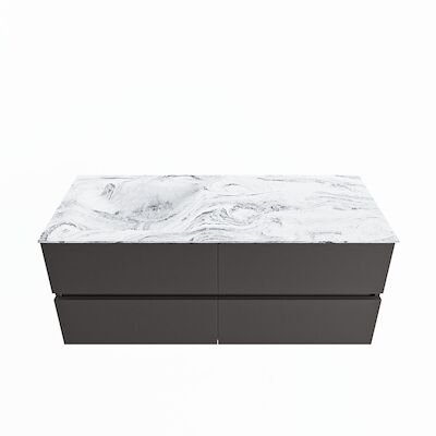 MONDIAZ VICA-DLUX 120cm badmeubel onderkast Dark grey 4 lades. Inbouw wastafel CLOUD links zonder kraangat, kleur Glace.
