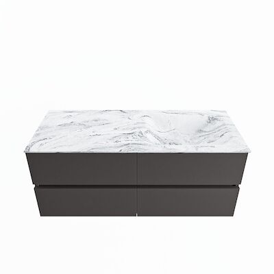 MONDIAZ VICA-DLUX 120cm badmeubel onderkast Dark grey 4 lades. Inbouw wastafel CLOUD rechts 1 kraangat, kleur Glace.