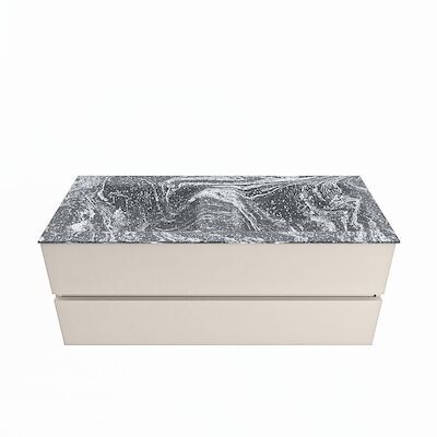 MONDIAZ VICA-DLUX 120cm badmeubel onderkast Linen 2 lades. Inbouw wastafel CLOUD dubbel zonder kraangat, kleur Lava.
