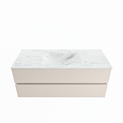 MONDIAZ VICA-DLUX 120cm badmeubel onderkast Linen 2 lades. Inbouw wastafel CLOUD midden 1 kraangat, kleur Opalo.