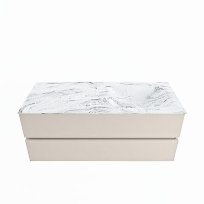 MONDIAZ VICA-DLUX 120cm badmeubel onderkast Linen 2 lades. Inbouw wastafel CLOUD rechts zonder kraangat, kleur Glace.