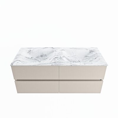 MONDIAZ VICA-DLUX 120cm badmeubel onderkast Linen 4 lades. Inbouw wastafel CLOUD dubbel zonder kraangat, kleur Glace.