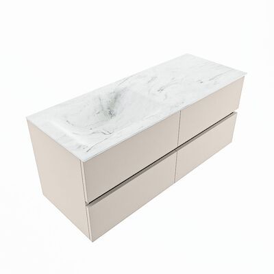 MONDIAZ VICA-DLUX 120cm badmeubel onderkast Linen 4 lades. Inbouw wastafel CLOUD links 1 kraangat, kleur Opalo, en spiegel model SPOT