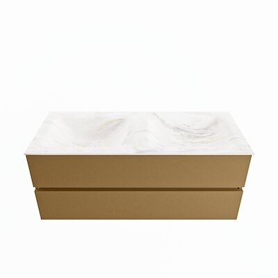 MONDIAZ VICA-DLUX 120cm badmeubel onderkast Oro 2 lades. Inbouw wastafel CLOUD dubbel 2 kraangaten, kleur Ostra.