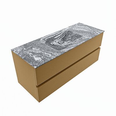 MONDIAZ VICA-DLUX 120cm badmeubel onderkast Oro 2 lades. Inbouw wastafel CLOUD midden 1 kraangat, kleur Lava, en spiegel model SPOT
