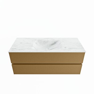 MONDIAZ VICA-DLUX 120cm badmeubel onderkast Oro 2 lades. Inbouw wastafel CLOUD midden zonder kraangat, kleur Opalo.