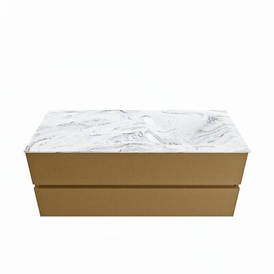MONDIAZ VICA-DLUX 120cm badmeubel onderkast Oro 2 lades. Inbouw wastafel CLOUD rechts 1 kraangat, kleur Glace.