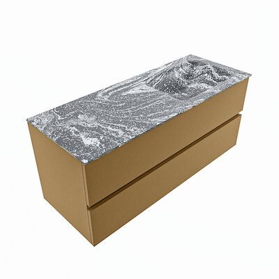 MONDIAZ VICA-DLUX 120cm badmeubel onderkast Oro 2 lades. Inbouw wastafel CLOUD rechts zonder kraangat, kleur Lava, en spiegel model SPOT