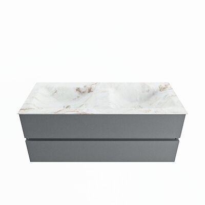 MONDIAZ VICA-DLUX 120cm badmeubel onderkast Plata 2 lades. Inbouw wastafel CLOUD dubbel zonder kraangat, kleur Frappe.