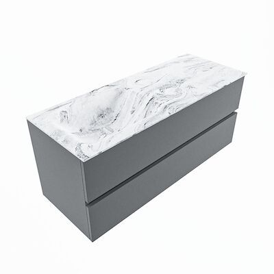 MONDIAZ VICA-DLUX 120cm badmeubel onderkast Plata 2 lades. Inbouw wastafel CLOUD links 1 kraangat, kleur Glace, en spiegel model SPOT