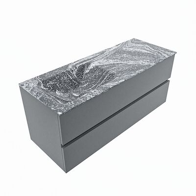 MONDIAZ VICA-DLUX 120cm badmeubel onderkast Plata 2 lades. Inbouw wastafel CLOUD links 1 kraangat, kleur Lava, en spiegel model SPOT
