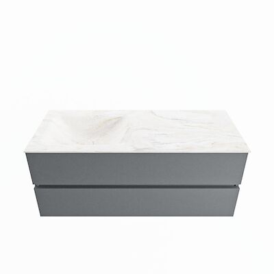 MONDIAZ VICA-DLUX 120cm badmeubel onderkast Plata 2 lades. Inbouw wastafel CLOUD links 1 kraangat, kleur Ostra.