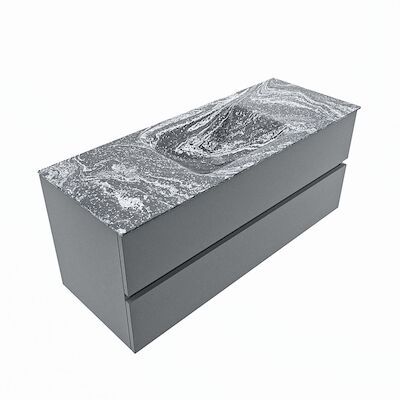 MONDIAZ VICA-DLUX 120cm badmeubel onderkast Plata 2 lades. Inbouw wastafel CLOUD midden zonder kraangat, kleur Lava, en spiegel model SPOT