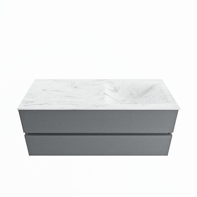 MONDIAZ VICA-DLUX 120cm badmeubel onderkast Plata 2 lades. Inbouw wastafel CLOUD rechts 1 kraangat, kleur Opalo.
