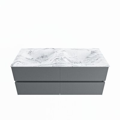 MONDIAZ VICA-DLUX 120cm badmeubel onderkast Plata 4 lades. Inbouw wastafel CLOUD dubbel zonder kraangat, kleur Glace.