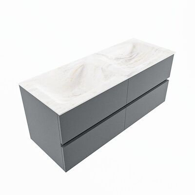 MONDIAZ VICA-DLUX 120cm badmeubel onderkast Plata 4 lades. Inbouw wastafel CLOUD dubbel zonder kraangat, kleur Ostra, en spiegel model SPOT