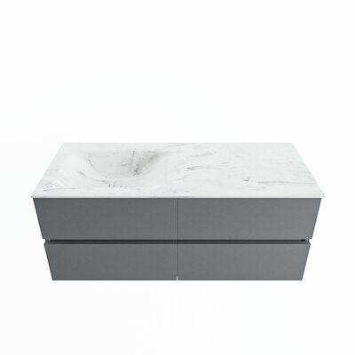 MONDIAZ VICA-DLUX 120cm badmeubel onderkast Plata 4 lades. Inbouw wastafel CLOUD links 1 kraangat, kleur Opalo.