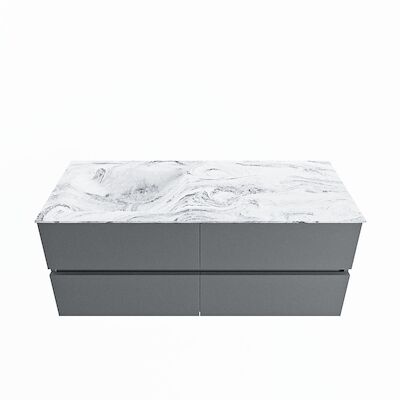 MONDIAZ VICA-DLUX 120cm badmeubel onderkast Plata 4 lades. Inbouw wastafel CLOUD links zonder kraangat, kleur Glace.