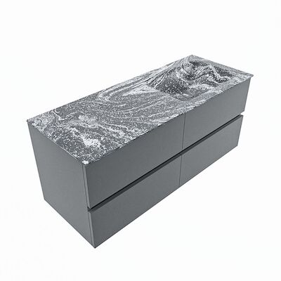 MONDIAZ VICA-DLUX 120cm badmeubel onderkast Plata 4 lades. Inbouw wastafel CLOUD rechts zonder kraangat, kleur Lava, en spiegel model SPOT