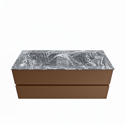 MONDIAZ VICA-DLUX 120cm badmeubel onderkast Rust 2 lades. Inbouw wastafel CLOUD dubbel 2 kraangaten, kleur Lava.