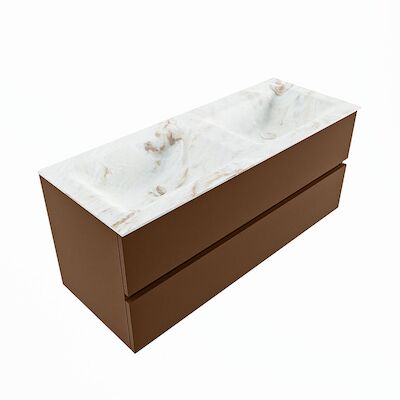MONDIAZ VICA-DLUX 120cm badmeubel onderkast Rust 2 lades. Inbouw wastafel CLOUD dubbel zonder kraangat, kleur Frappe, en spiegel model SPOT